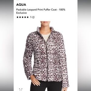 Aqua Packable Black and White Leopard Puffer Jacket Coat XS Bloomie’s Exclusive